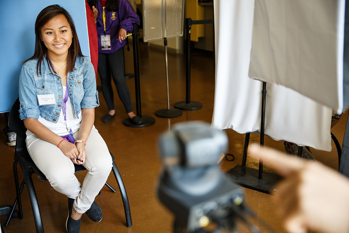 Student getting her photo taken